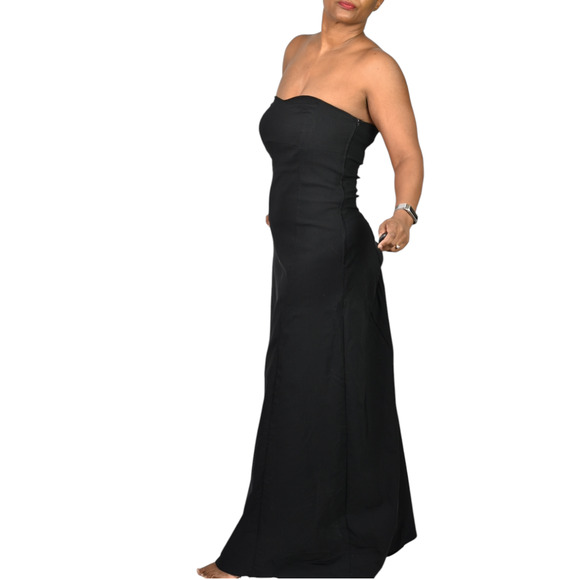 Vintage PourQuoi Pas Bustle Back Dress Black Sweetheart Neckline Maxi 90s Medium - Picture 10 of 16